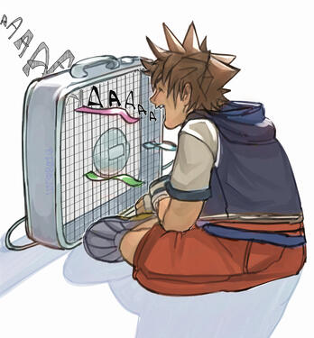 Kingdom Hearts fanart. Sora yelling into a box fan and it becoming distorted.