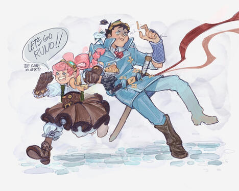 Great Ace Attorney fanart. Iris pulling Ryunosuke along for an adventure
