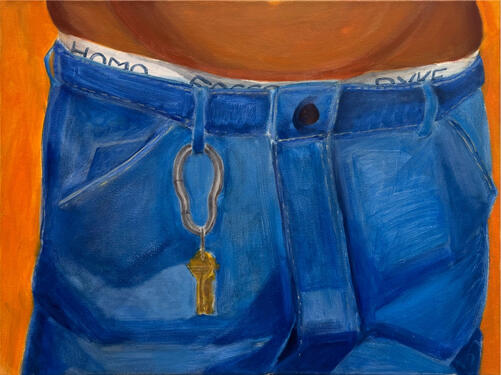 "signifiers (homo, faggot, dyke)", oil on canvas, 16"x20"